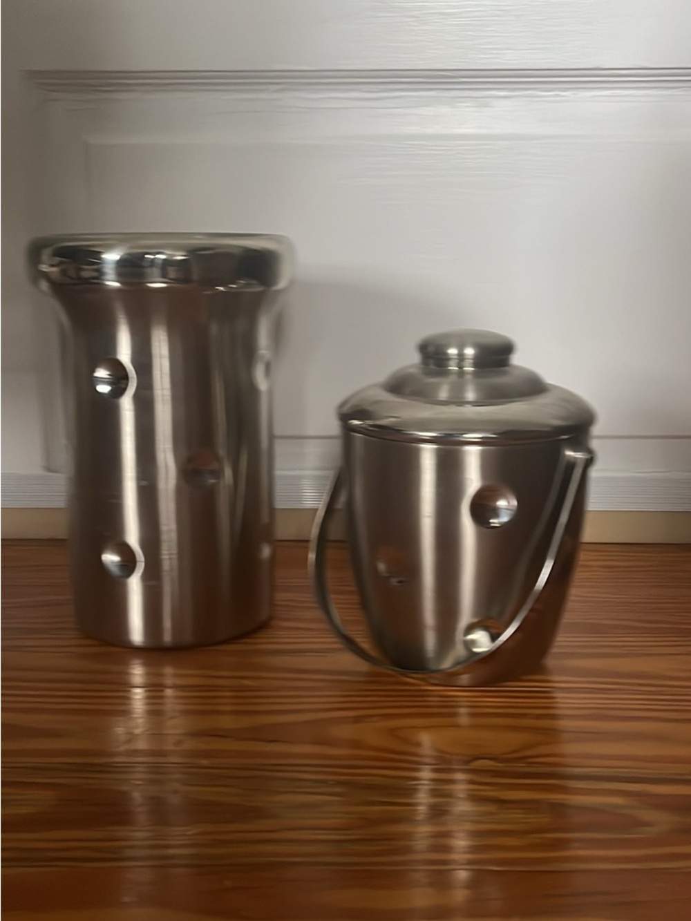 Brushed Stainless Steel Ice Bucket and Matching Canister - Silver